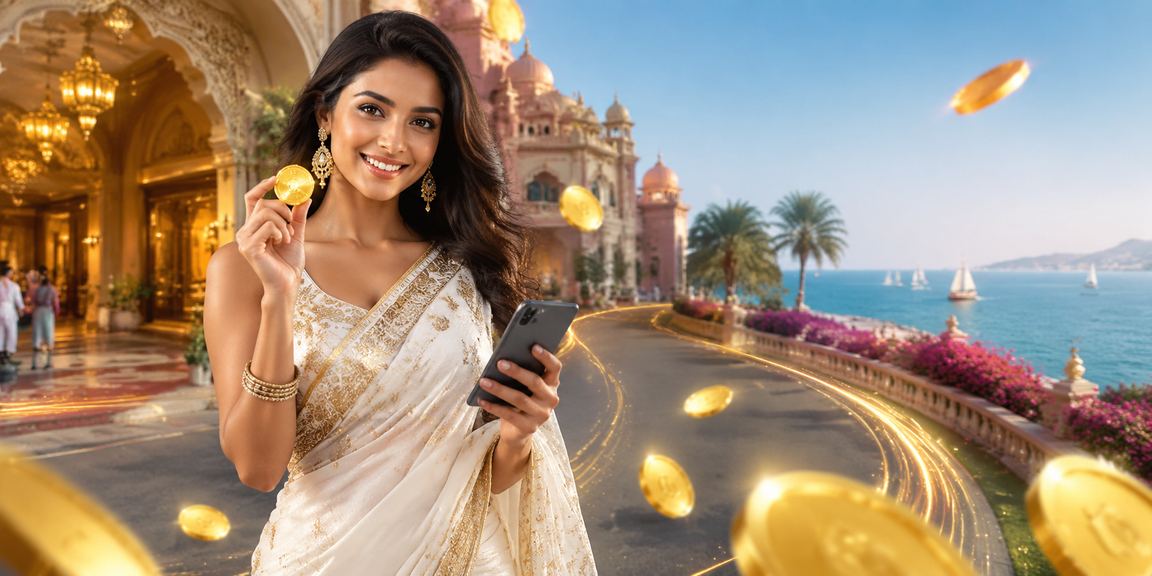 Indian woman using mobile to make a deposit on online gaming platform