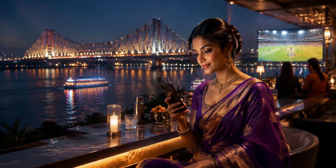 Kolkata Howrah Bridge with cricket betting overlay
